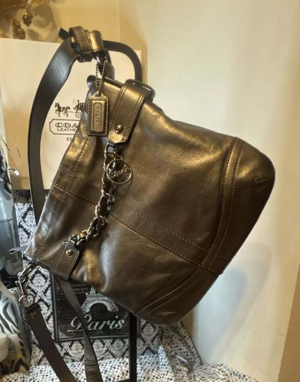 COACH Y2K Grey Metallic Leather Bag